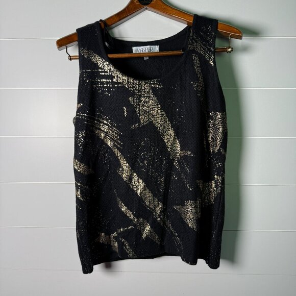 Kasper 2 Piece Black w/Gold Design.Sleeveless Top Size M Coat Long Sleeve Size M - Picture 10 of 12